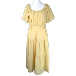 ASTR Fully Lined Dusty Yellow Tiered Midi Dress S Preowned Good Condition (RK18)